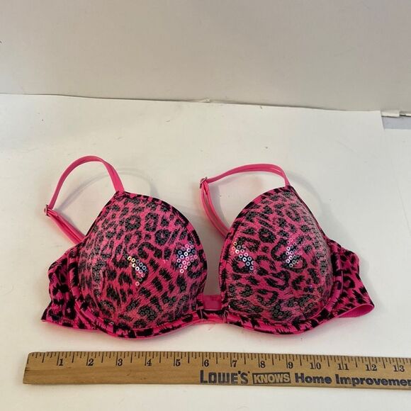 COPY - Vs Victoria secret Pink push up plunge 36B pink black sequin - Picture 1 of 8